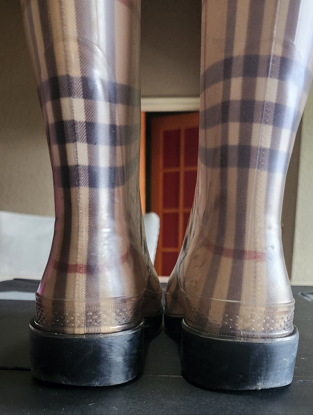 Burberry Classic Haymarket Rain Boot with Brown Trim - Picture 7 of 11